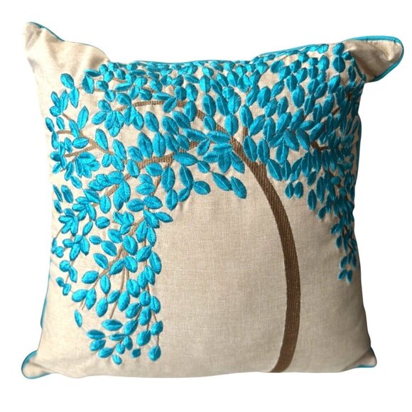 Stratford Home Country‎ Tree Of Life Embroidery Linen Decorative Throw Pillow - Picture 2 of 5